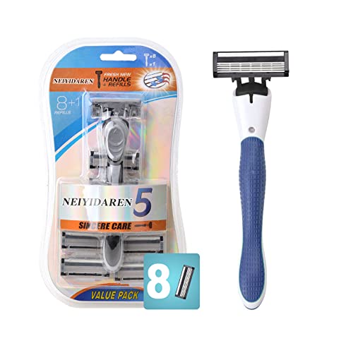Disposable Razors for Men,5-Blade Shaving Kit for Men Designed for Sensitive Skin,Face Razors for Women includes 8 Razor Blade Refills