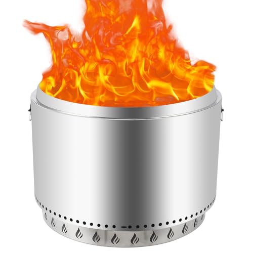 27 Inch Smokeless Fire Pit, Portable Stainless Steel Outdoor Fireplace - 360° Airflow Technology and Removable Ash Pan, Ideal for 6 or More People