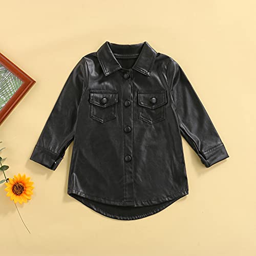 Sdghg LZM-IWKB7QD-KCSA2 Kids Toddler Girl Long Sleeve Pu Faux Leather Jackets Lapel Button Down Top Coat Fall Winter Clothes Outwear thumb #2