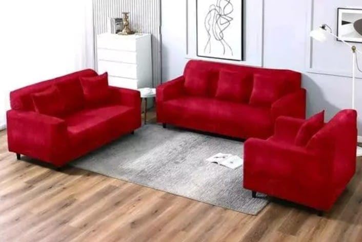 Aalishan Velvet Sofa Cover with Arm Cover Set of 5 Seater Universal Sofa Covers 3 Seater and 2 Seater Full Stretchable Cover Set for Sofa Seat Solid Elastic Fitted Sofa Slip Protector, Maroon