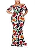 Gloria&Sarah Women's Off Shoulder Ruffle Floral Print Plus Size Bodycon Party Dress