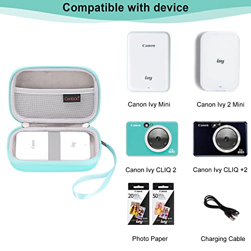 Canboc Hard Case For New Canon Ivy 2 Mini/Canon Ivy Mini/Canon Ivy Cliq+ Cliq 2 Cliq+2 Photo Printer Mobile Wireless Bluetooth Instant Camera Printer, Mesh Bag Fit Photo Paper Cable, Mint Green #TOP1