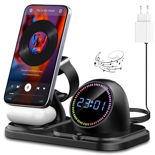 Chargeur induction iPhone pour table de chevet avec réveil Bluetooth et lampe RGB