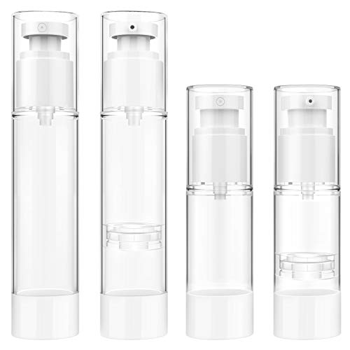 Preisvergleich Produktbild Rhino Valley Reise Flaschen Set, 4 Stück Sprühflaschen Lotionspender Airless Pumpflasche Auslaufsicher Reisebehälter für Shampoo, Körperpflege Nachfüllbar Kosmetik Container - Klar