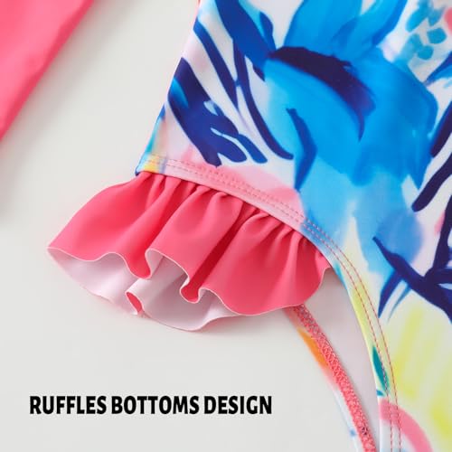 Image of Kids Girls Swimsuit Long Sleeve One Piece Swimwear Zipper Bathing Suit UV Protection Rash Guard Swimming