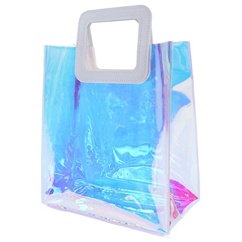 Yuehuamech 3 Pcs Iridescent Tote Bag Clear Rainbow Iridescent Handbag Beach Bag Tote Purses Shoulder Bag for Sports Games Work Travel Stadium Venues Outdoor