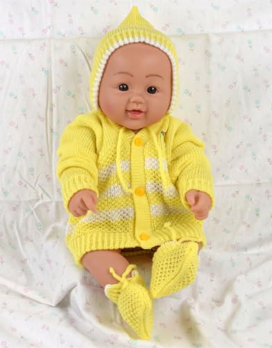 Image of Baby Woolen Knitted Sweater Set with Cap and Socks for Boys and Girls (Multicolor, 6 to 12 Months, Long Sleeve, V Neck, Regular Fit) 2x3 Pcs Set