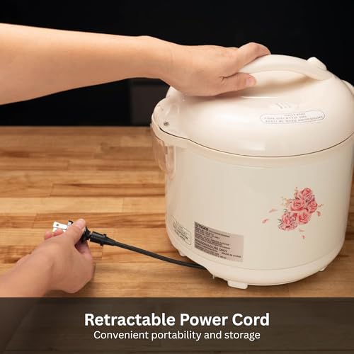 Tiger JAZ-A10U-LF 5.5 Cup Capacity White Rice Cooker with Non-Stick Inner Pot, Retractable Power Cord, and Keep Warm up to 12 hours (Flower) - Image 4