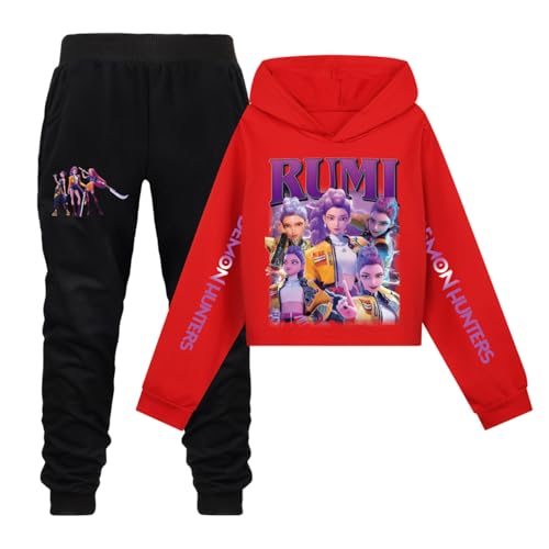 SaiDeng Huntrix KPOP Felpa con Cappuccio Oversize + Pantaloni – Set 2 Pezzi Streetwear Y2K Anime per Bambini, Adolescenti e Ragazze, Tuta Unisex KPOP De-Mon H-Hunters