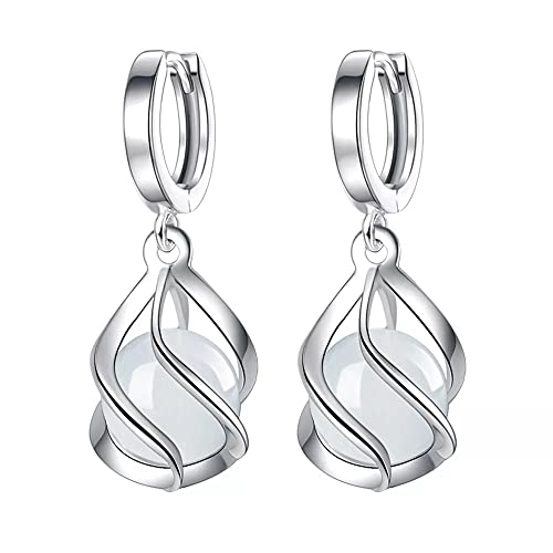 Boucles d'oreilles en Argent Sterling opale billes creux pendantes femme