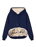 Fenclushy Women's Winter Hoodies Warm Fleece Sherpa Lined Pullover Hooded Sweatshirt(Navy,M)