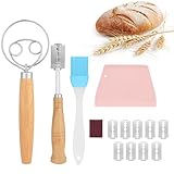OSDUE Bäckermesser 4er Set, Dänischer Schneebesen Teigmesser für Gerade Geschwungene Schnitte,Brot Einschneidemesser mit 10 Ersatzklingen,Teig Rasiermesser, Backpinsel für Baguette Brötchen Backen