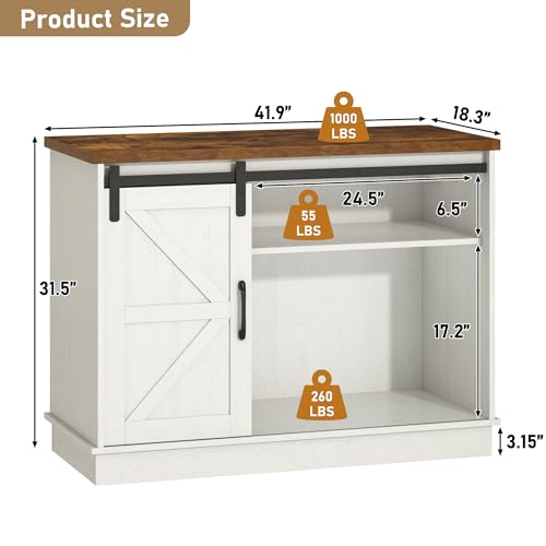 Image of Hlivelood Farmhouse 30-40 Gallon Fish Tank Stand w /Power Outlet, Aquarium Stand w /Cabinet&Sliding Barn Door, Heavy Duty Reptile Tank Stand for Fish /Turtle /Reptile Terrarium, 1000LB Capacity, Rustic WH