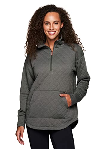 Rbx Women's 1/4 Zip Neck Soft Quilted Sweatshirt With Pocket Qtr Zip Green Slate M #TOP9