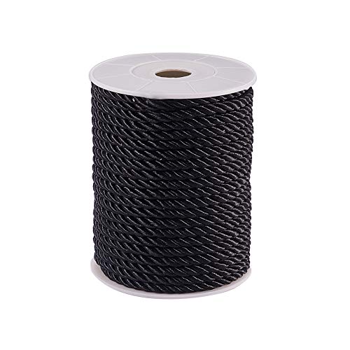 PH PandaHall 5mm Braided Twisted Silk Ropes, 18 Yards Twisted Trim Cord Rope 3-Ply Nylon Twisted Cord Trim Thread String for Home DÃ©cor, Upholstery, Curtain Tieback, Honor Cord, Black