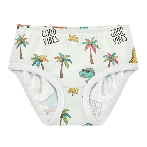 Cartoon Dinosaurs Skateboards Beige Cotton Toddler Underwear, Girls Underwear Cotton, 2T–8 Years