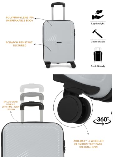 Image of Teakwood Large Size 8 Wheels Trolley Bag, Hard Cabin with Zipper Closure, Adjustable Push Button & Cross Side Strap, Number Lock System 360 Degree (Large, Silver)