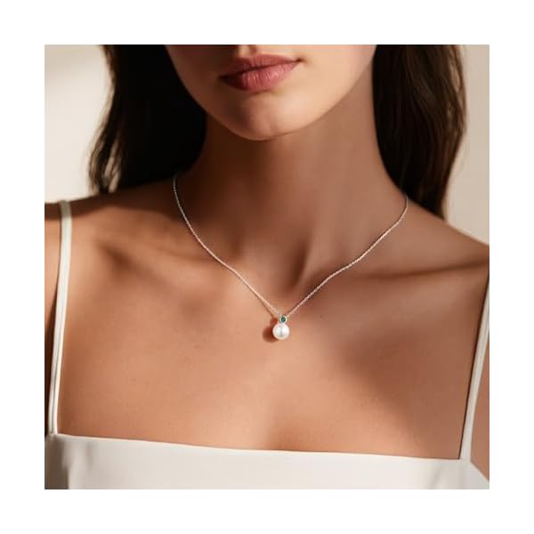 Iefil 9-10 mm Freshwater Pearl Birthstone Necklace for Women - S925 Sterling Silver Pearl Jewelry, Anniversary Birthday Gifts for Wife Girlfriend Mom - Image 5