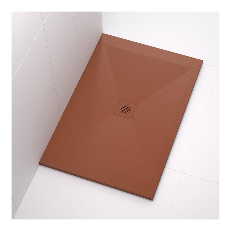 Plato de Ducha de Pizarra, Color Terracota RAL 8004, Antideslizante, con Válvula Extraplana. Disponible en varias medidas (80 x 120 cm)