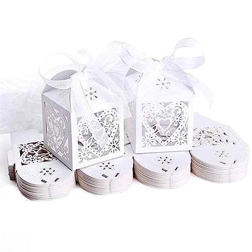 TARGI - TARGI 50x Pearly White Heart Paper Gift Boxes Favour Boxes for Wedding Favours Chocolates Candies, for Wedding Banquet Birthday Engagement Party
