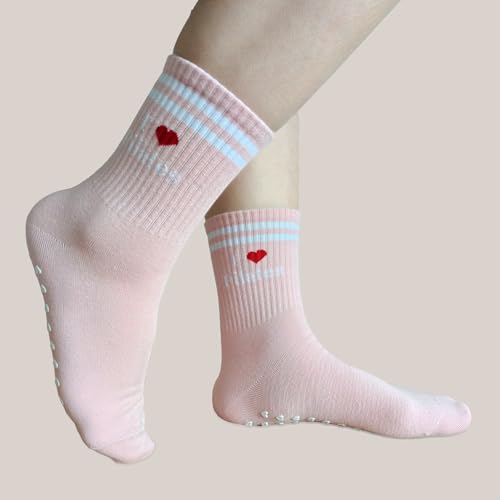 Image of Pilates Socks for Mother's Day,Women Pilates Heart Grip Socks Cuffs,Anti-Skid Cotton Grip for Ballet,Home,Studio 1Pair