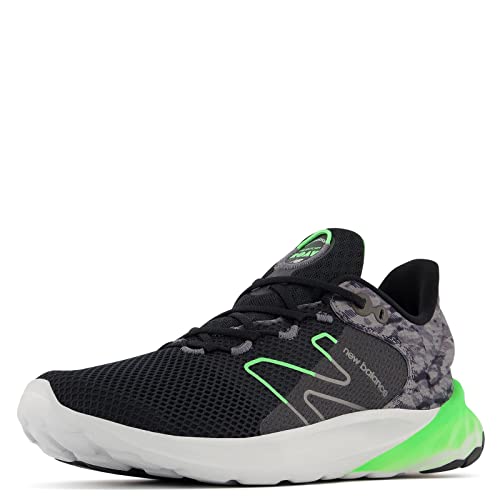 New Balance Tênis infantil Fresh Foam Roav V2 com cadarço, Preto/Verde, 5 Wide Big Kid