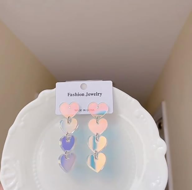 Heart Earrings BlingBling Dangle Earrings Acrylic Cute Hot Pink Red Rave Earrings Love Heart Shaped Earring For Women Gift - Image 2