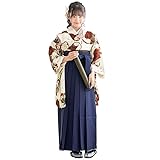 [SOUBIEN] ソウビエン 袴 4点 セット floro ジュニア (二尺袖着物/袴/長襦袢/下帯) 小学生 卒業式 女の子 十三参り M 2尺4寸 91cm 梅綴りの結×ネイビー nij10491-hml00047