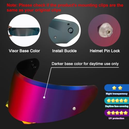 Image of PSLER Shatterproof Motorcycle Helmet Visor for i90 HJ-33,Blue Purplish Red | Impact-Resistant ,UV400 Protection, Motorcycle Tinted Face Shield for i90 HJ-33,Visor Replacement