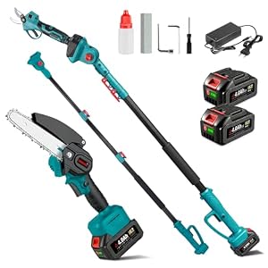 ONEVAN 4-in-1 Akku Hochentaster und Astschere mit Teleskopstiel & 2 Akkus