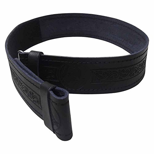 Scottish Highland Black Leather Kilt Belt without Buckle in Masonic Embossed3