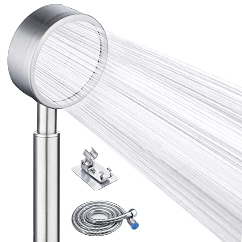 Quanerba Alcachofa de Ducha de Alta Presión, con 1.5M Manguera Ducha y Soporte Ducha de sin Taladrar, Acero Inoxidable 304, con Función de Ahorro de Agua, Fácil Instalación (Plata) Cover