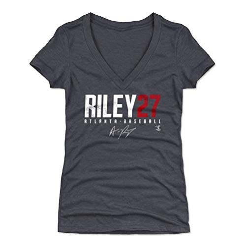 500 LEVEL Austin Riley Shirt for Women (Women's V-Neck, X-Large, Tri Navy) - Atlanta Shirt for Women - Austin Riley Elite R WHT