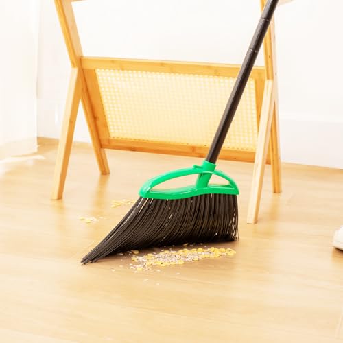 HileSwan 2 Pack Heavy Duty Brooms, 55\" Long Handle Indoor Outdoor Angle Broom Set, Household Commercial Floor Cleaning, for Sweeping Home, Kitchen, Deck, Garage, Patio - Green - Thumbnail 6