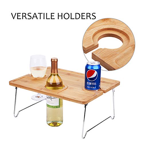 Tirrinia Bamboo Wine Picnic Table, Ideal Wine Lover Gift, Folding Portable Outdoor Wine Glasses & Bottle, Snack And Cheese Holder Tray For Concerts At Park Or Party #TOP5