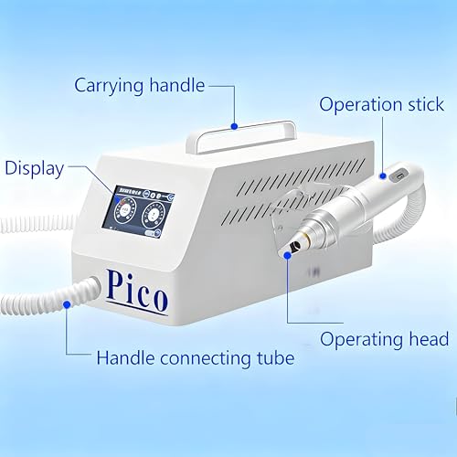 Urządzenie do usuwania tatuaży Pico 500 W, profesjonalna długość fali 1064 nm/532 nm/755 nm do wszystkich kolorów tuszu, 5 w 1 wielofunkcyjne końcówki do tatuażu i trwałego usuwania