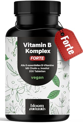Vitamin B Komplex Hochdosiert – 200 Tabletten – Alle 8 Essentiellen B-Vitamine (B1, B2, B3, B5, B6, B7, B9, B12) mit Cholin & Inositol – Vegan & Produziert in Deutschland - Laborgeprüft