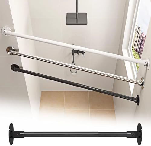 Adjustable Closet Rod Flange for Angled Walls, Retractable Corner Shower Curtain Rod, Stainless Steel Swivel Clothes Support Pole (White, 120-180cm/47.25"-70.875")