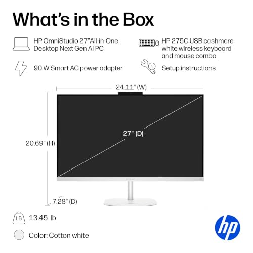 Image of HP OmniStudio 27 inch Touch AIO Desktop Computer (2026), Intel Ultra 7 355U (Up to 4.7GHz) with 49 Tops NPU, 32GB RAM 2TB SSD, 27inch FHD, Wi-Fi 7, Window 11 Pro, Business & Study AI All-in-One Computer