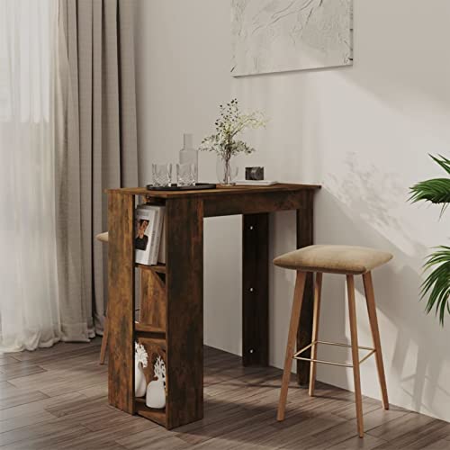 Homgoday Mesa Alta con Estante Roble Ahumado 102x50x103,5 cm Mesa de Bar, Mesa de Desayuno Muebles Altas Comedor Mesa Alta Mesa de Cocina