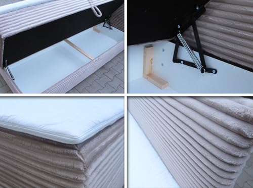 Boxspringbett Mollo mit 2 Bettkästen, Doppelbett mit Bonell-Matratze und Topper, Polsterbett in weichem Cordstoff, Bett, Bettgestell für Schlafzimmer (Beige (Tilia 03), 180 x 200 cm) – Bild 6