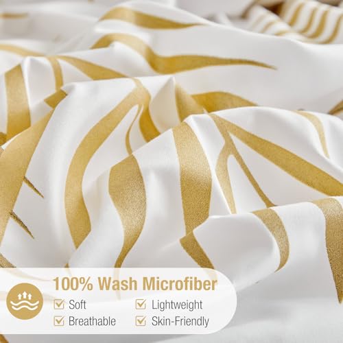 Image of Lekesky King Duvet Cover Set, White and Gold Tropical Palm Leaf Pattern Comforter Cover King Size, 3 Pieces Soft Microfiber Bedding Sets with Zipper & 2 Pillowcases, Comforter Not Included