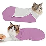 Pawfun Self-Adhesive Cat Grooming Wrap, Cozy Cat Wrap for Cutting Nails, Breathable Anti-Scratch Cats Swaddle Bag for Brushing, Ear Cleaning, Dental Care, Medication, Injections,Pinkish Purple S