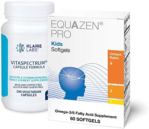 Equazen Klaire Labs Kids' Back to School Supplement Duo Pro Omega 3/6 Fish Oil for Focus & Learning* (30 Softgels), VitaSpectrum Multivitamin to Support Brain Development* (180 Capsules)