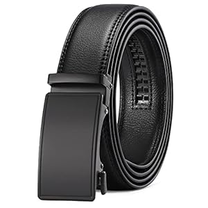 SENDEFN Men’s Leather Belt Automatic Ratchet Buckle Slide Belt for Dress Casual Trim to Fit with Gift Box
