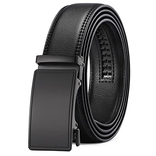 SENDEFN Men’s Leather Belt Automatic Ratchet Buckle Slide Belt for Dress Casual Trim to Fit with Gift Box