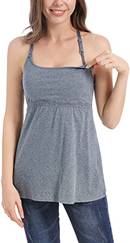 Suiek 3Pack Women's Nursing Tanks Maternity Tops Racerback Breastfeeding Cami Bra Shirt (Medium, Black + Charcoal + Grey (Second Style)) #TOP1