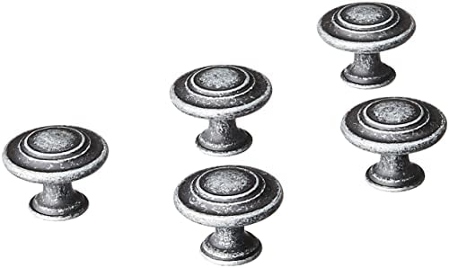 Amazon Basics Traditional Top Ring Cabinet Knob, 1.25" Diameter, Antique Silver, 10-Pack