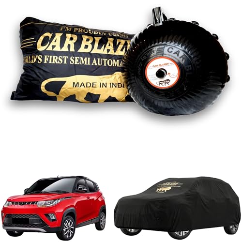 Image of CARBLAZER Portable & Semi-Automatic Full Body Car Covers: Heavy Duty Device| Anti-Theft| Dust & Scratch Proof | Water & Wind Resistant|Custom Fit| Dual-Side Cover, Compatible for Mahindra KUV 100