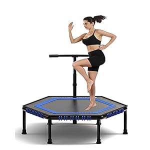 Trampoline 45″/50” Mini Trampoline, Fitness Rebounder With Adjustable Foam Handle, Exercise Bounce For Adults Indoor/Outdoor Workout，Max Load 250 Kg